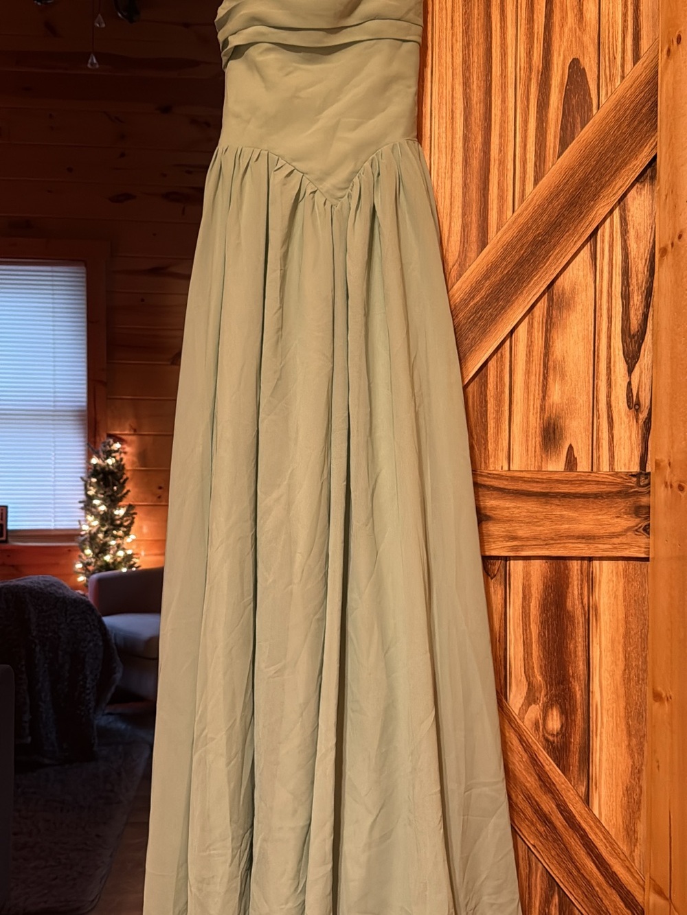 Source Unknown Strapless Sage Green Maxi Gown
